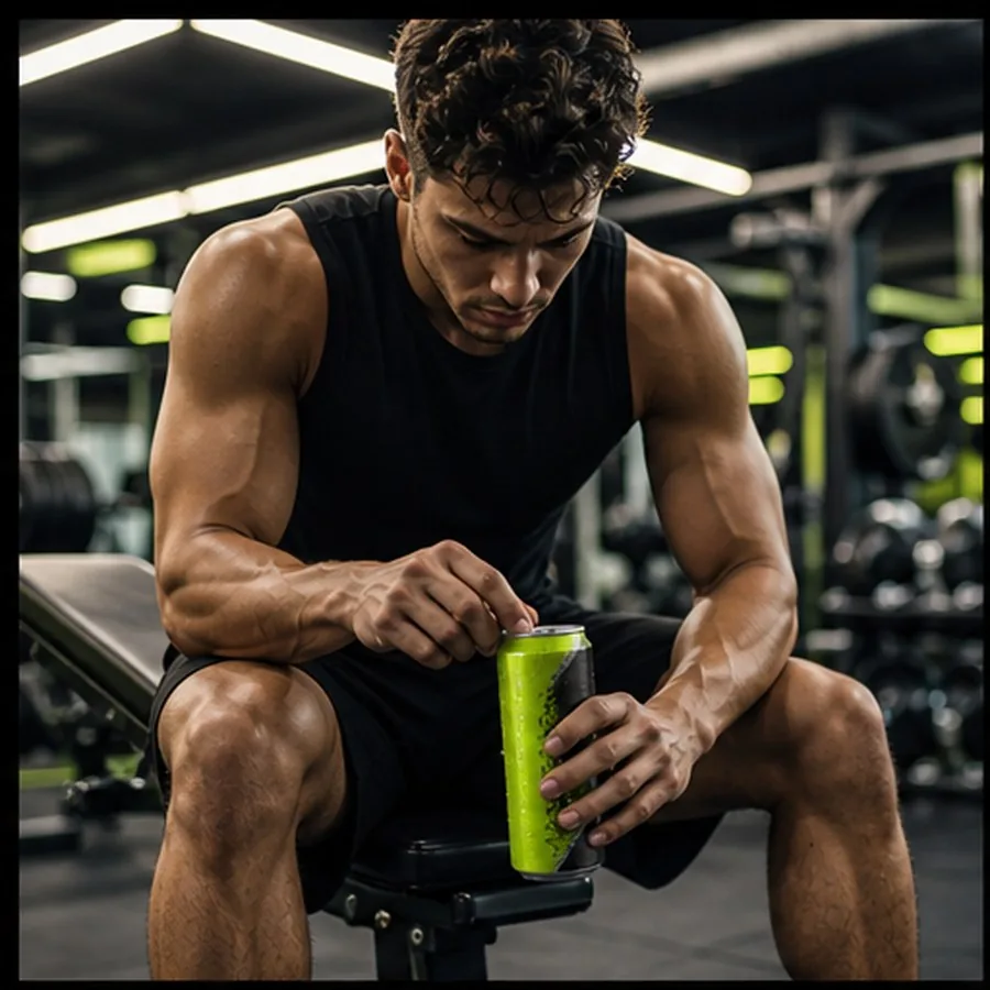 Gym workout with energy drink