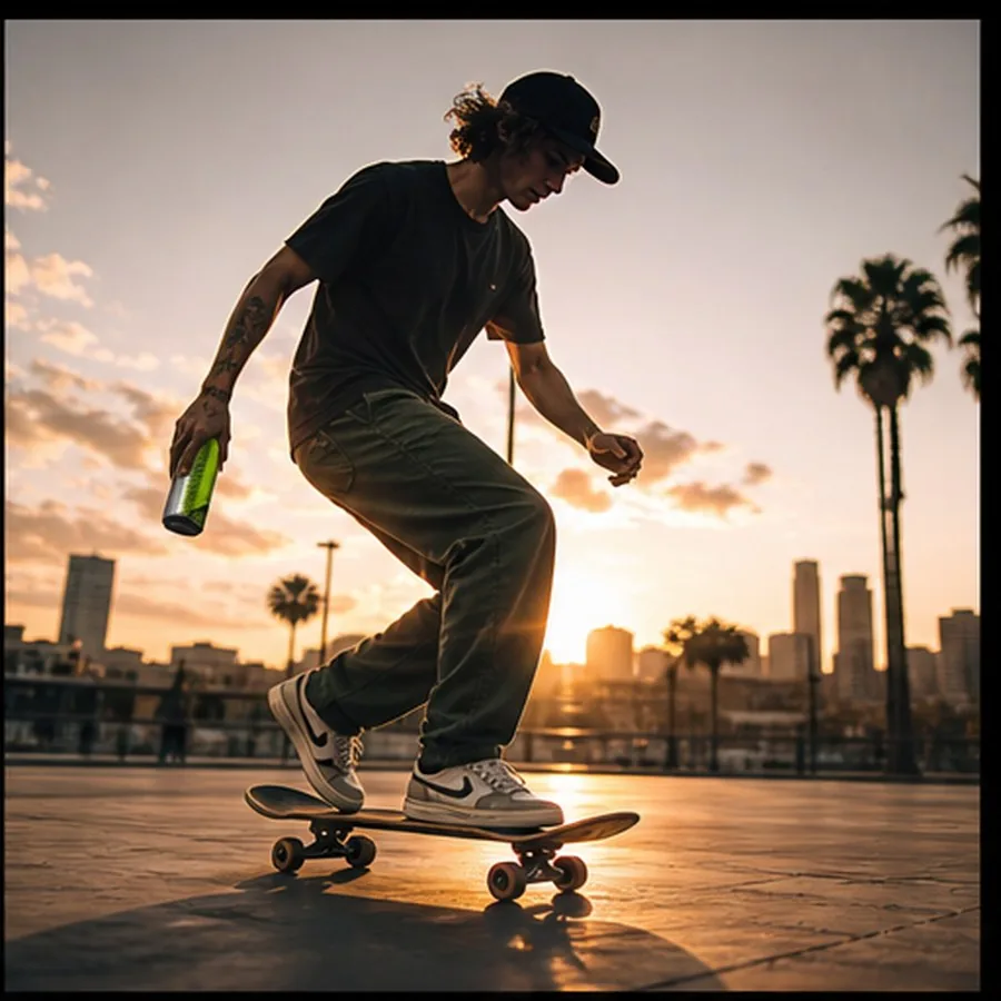 Skateboarder at sunset