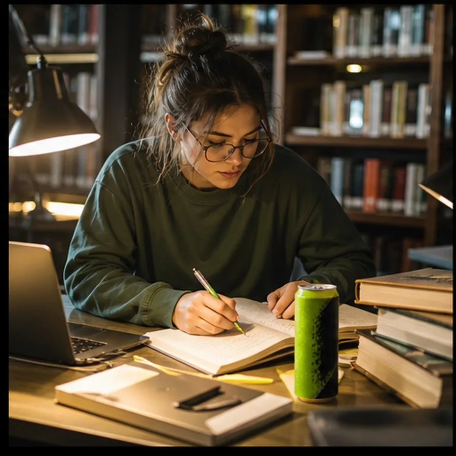Student studying late at night