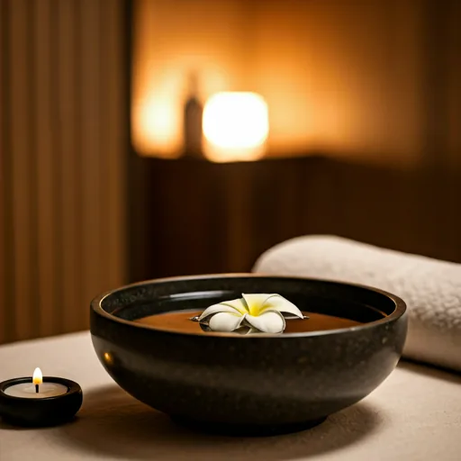 Spa treatment bowl with white flower