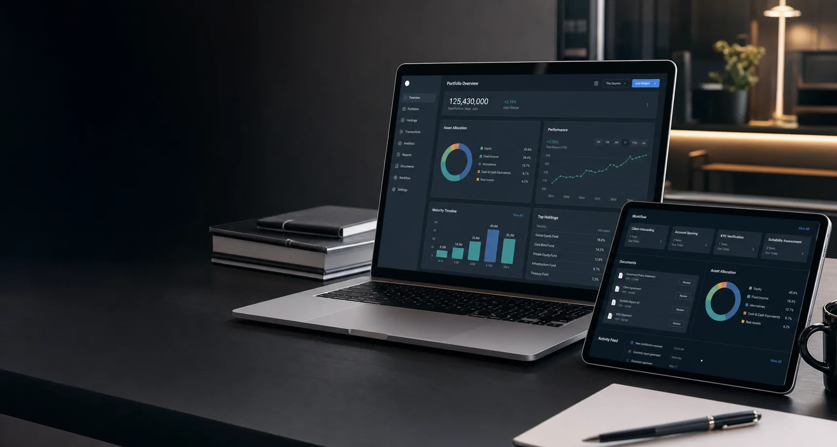 Generated realistic portfolio dashboard on desktop and tablet screens